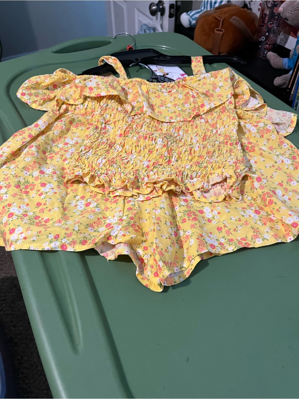 Yellow Floral Smocked Girls' Matching Bodysuit Set
